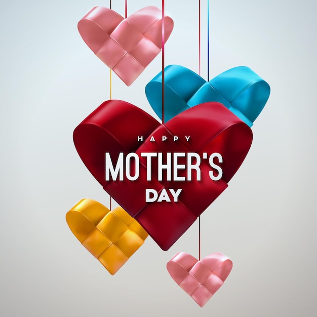 Happy Mothers Day sign with hanging multicolored fabric hearts