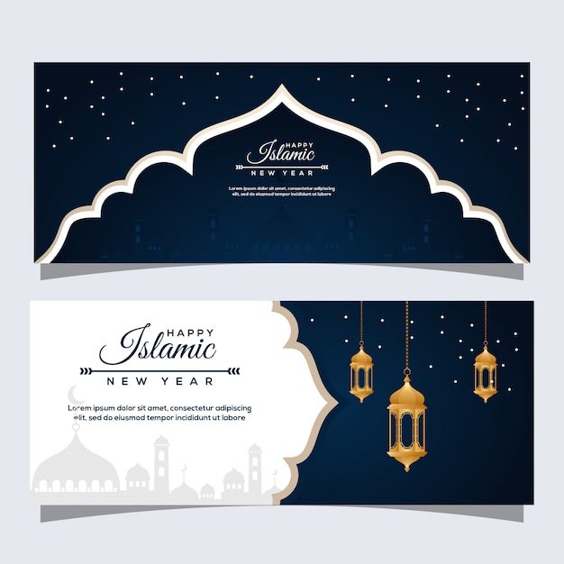 Happy muharram and islamic new year holiday banner