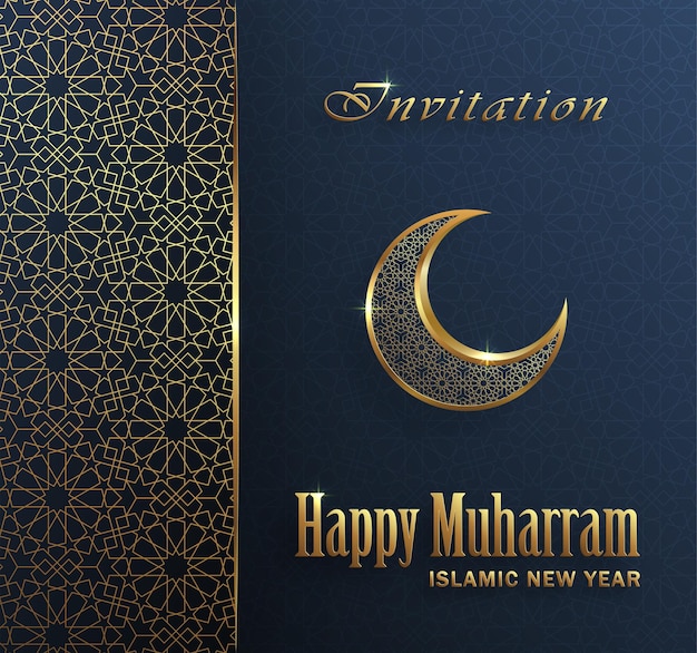 Happy Muharram the Islamic New Year new Hijri year design with gold pattern on color background