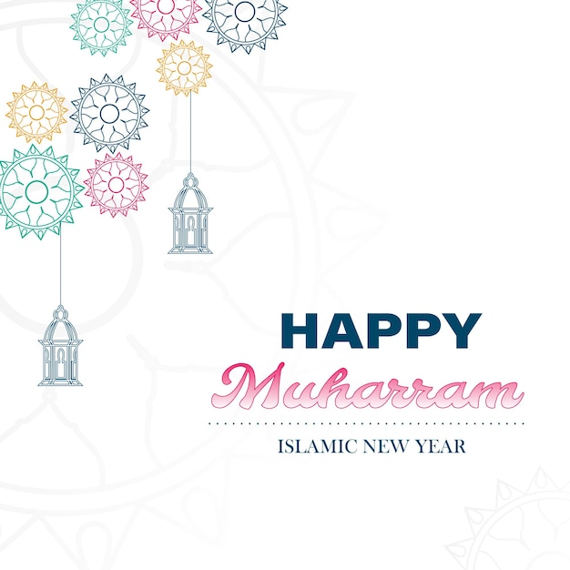 Happy muharran white and blue colour Background Islamic Social Media post