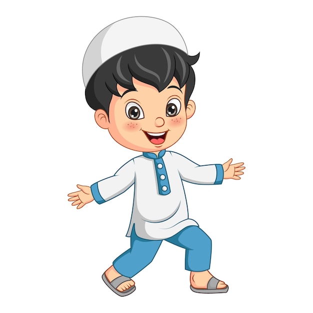 Happy muslim boy cartoon posing