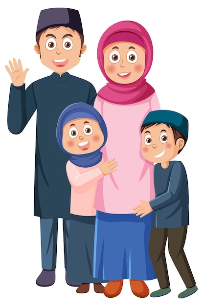 Happy muslim family cartoon isolated