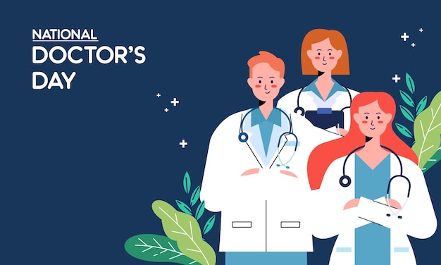 Happy National Doctors Day Hand Drawn Flat Design Illustration Thank You Doctors and Nurses