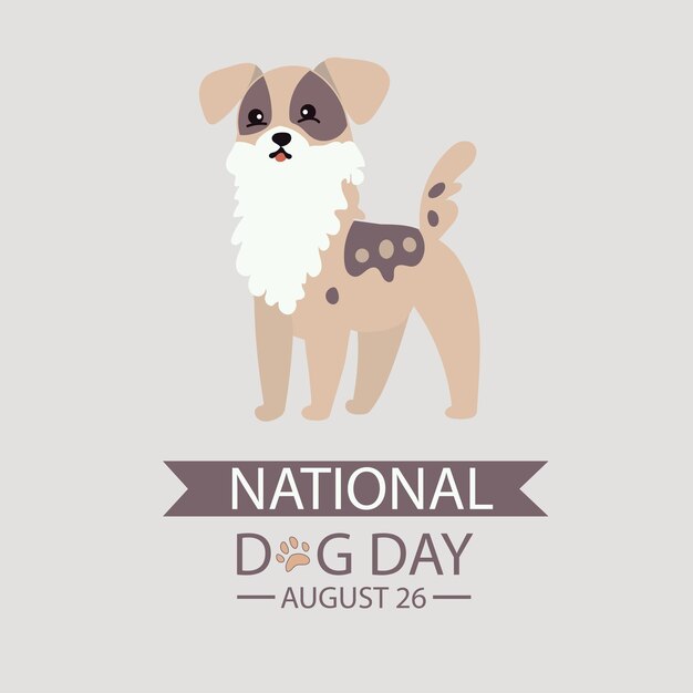 Happy National Dog Day greeting card illustrationCute cartoon dog on light background Promo for holiday of domestic animal competition collection