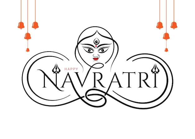 Happy Navratri calligraphy lettering with goddess Durga face