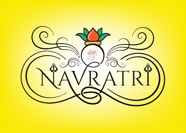 Happy Navratri calligraphy lettering with kalash logo