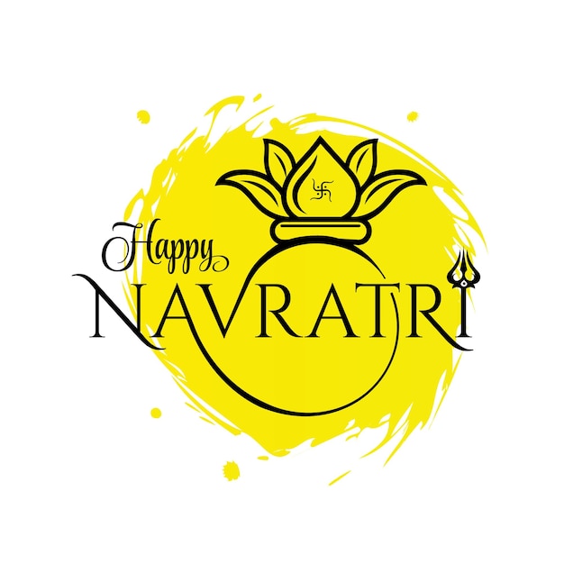 Happy Navratri Greeting with lettering and kalash symbol logo design