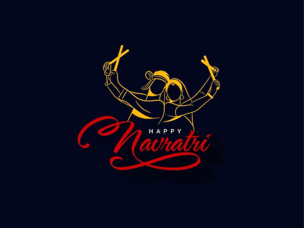 Happy navratri greeting with playing dandiya