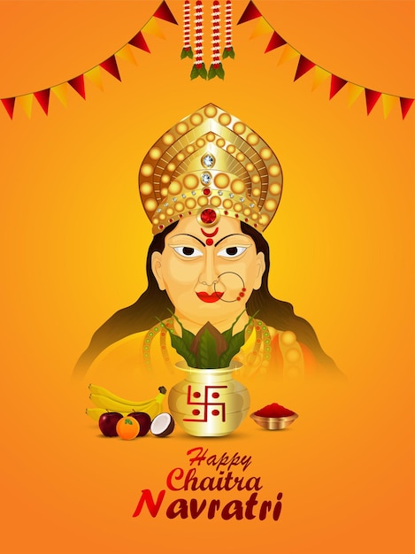 Happy navratri indian festival celebration poster with goddess durga face illustration