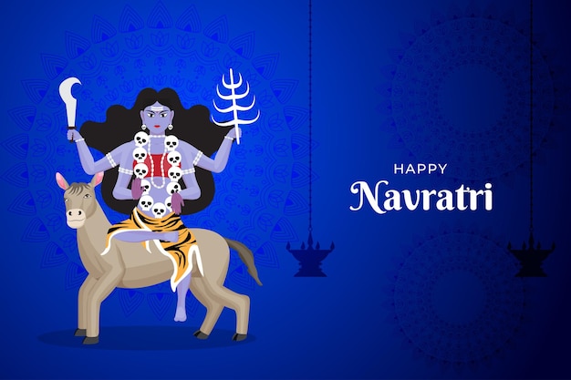 Happy Navratri wishes illustration of 9 avatars of goddess Durga kalratri vector