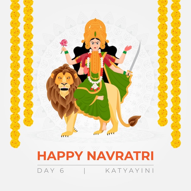 Happy Navratri wishes illustration of 9 avatars of goddess Durga Katyayani vector