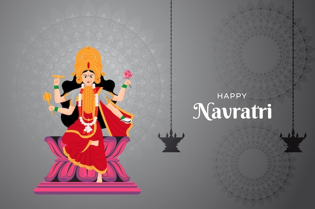 Happy Navratri wishes illustration of 9 avatars of Goddess Durga Siddhidatri vector