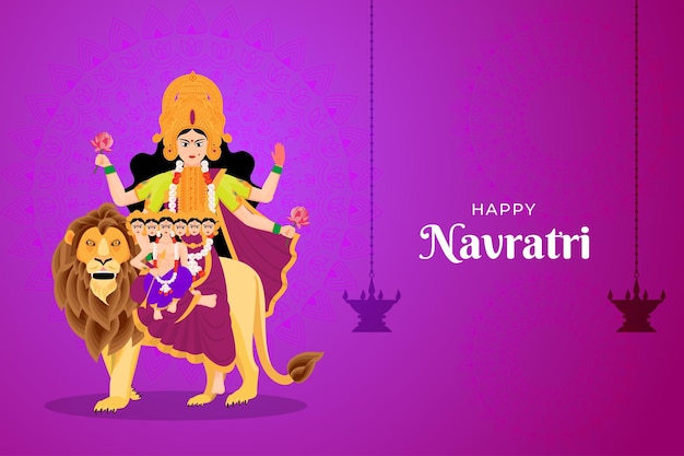 Happy Navratri wishes illustration of 9 avatars of Goddess Durga Skandamata vector