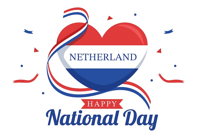 Happy Netherland National Day Illustration with Netherlands Flag in Flat Cartoon Hand Drawn Template