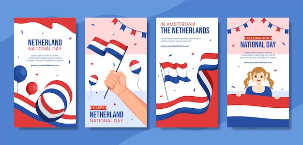 Happy Netherlands National Day Social Media Stories Flat Cartoon Hand Drawn Templates Illustration