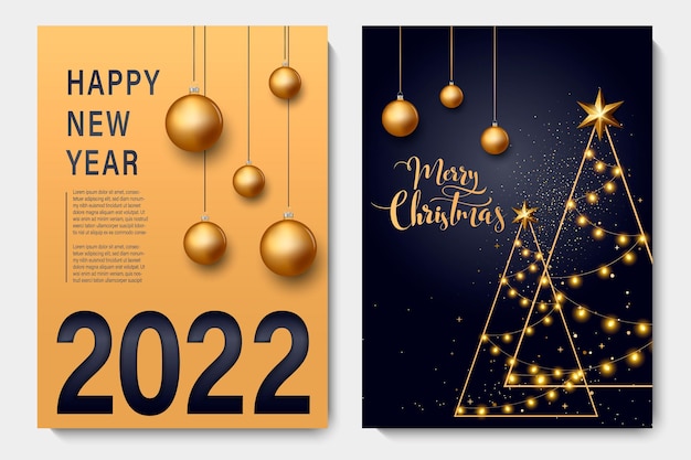 Happy New 2022 Year Holiday of golden metallic numbers 2022 and sparkling glitters pattern