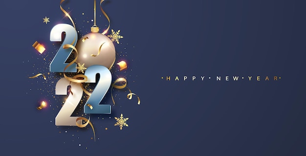 Happy New 2022 Year. Holiday vector illustration. Design of greeting card.