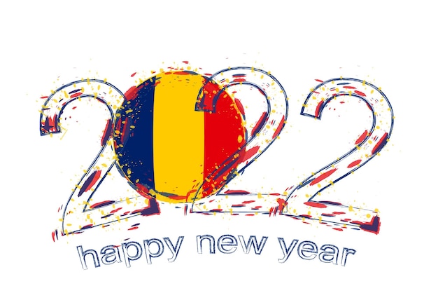 Happy New 2022 Year with flag of Chad.