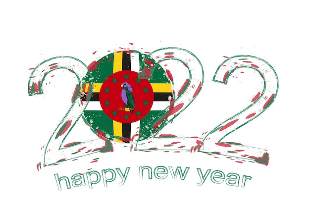 Happy New 2022 Year with flag of Dominica.