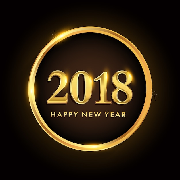 Happy New Year 2018 with golden glitter isolated on black background.