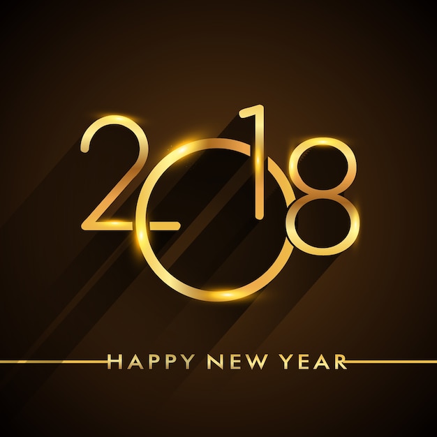 Happy New Year 2018 with golden glitter isolated on black background.