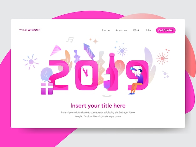 Happy New Year 2019 Illustration for Homepage