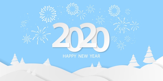 Happy New Year 2020 background. Greeting card  template. Celebrate brochure or flyer. template with fireworks. luxury greeting rich card.