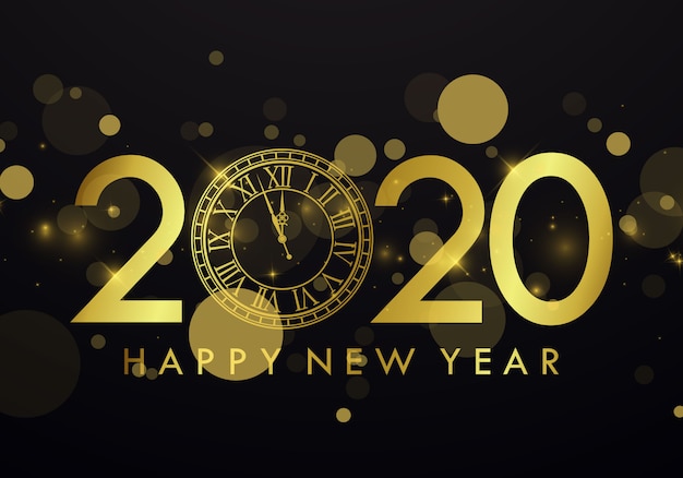 Happy new year 2020 background with clock