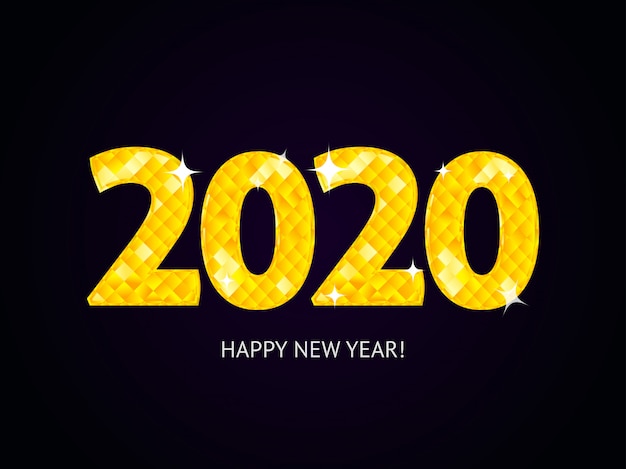 Happy new year 2020 diamond numbers concept typography