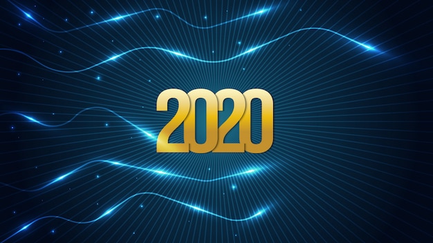 Happy New Year 2020 Futuristic background with Gold numbers