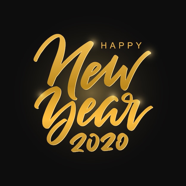 Happy New Year 2020 golden handwritten inscription