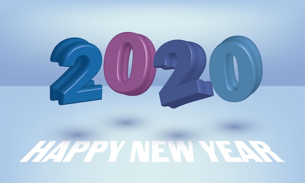 Happy new year 2020 greeting card design with 3d numbers flying 