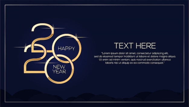 Happy new year 2020 , minimalistic template with gold text