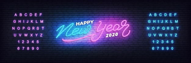 Happy New Year 2020 neon banner template