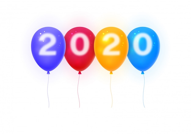 Happy new year 2020. Numbers 2020 on colorful balloons.