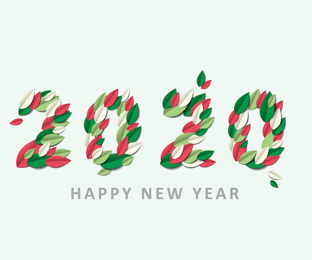 Happy new year 2020 on paper cut leave