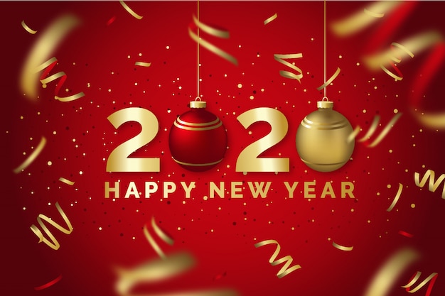 happy new year 2020 red and gold greeting card