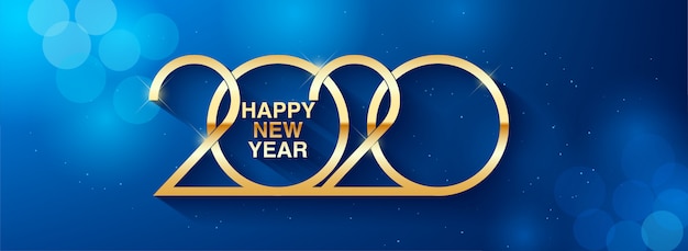 Happy New Year 2020 text design greeting illustration with golden numbers