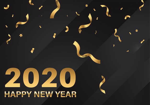 Happy new year 2020 text and number greeting card