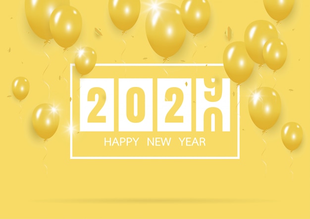 Happy new year 2020 with creative yellow balloon