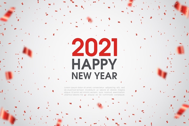 Happy new year 2021 with red numbers.