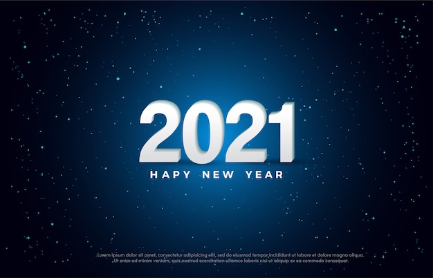 Happy new year 2021 with a white 3d number illustration.