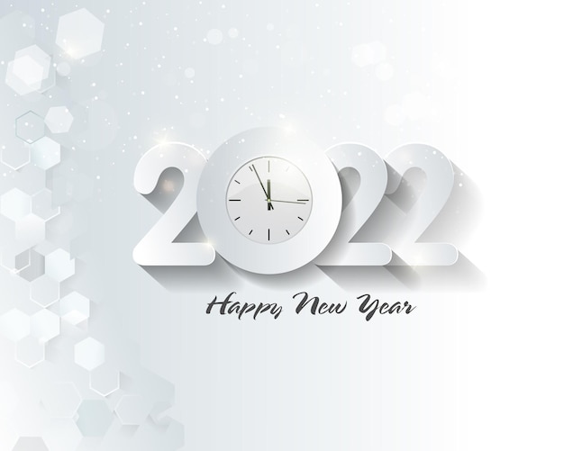 Happy new year 2022 background. Golden shiny numbers with confetti and ribbons on black background. Holiday greeting card design.