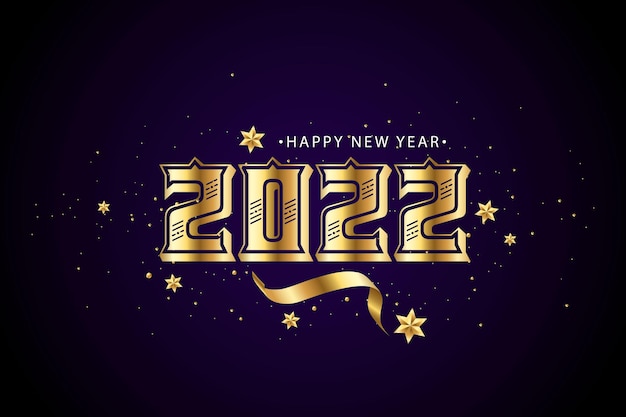 Happy New Year 2022 Background with Golden Gradient Stars for Celebration