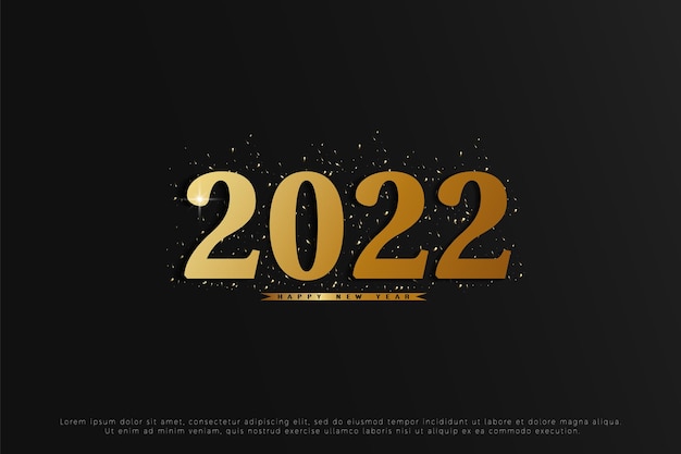 Happy new year 2022 on black background and gold numbers