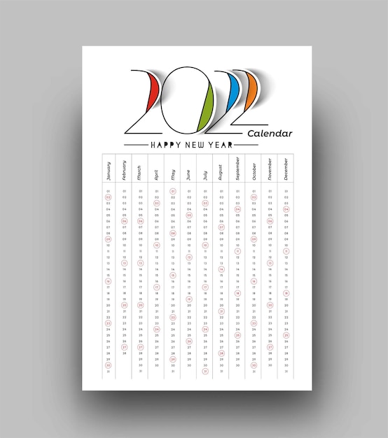 Happy new year 2022 Calendar - New Year Holiday design elements for holiday cards, calendar banner poster for decorations, Vector Illustration Background.