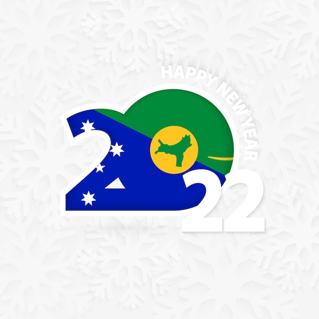 Happy New Year 2022 for Christmas Island on snowflake background.