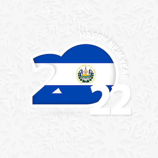 Happy New Year 2022 for El Salvador on snowflake background.