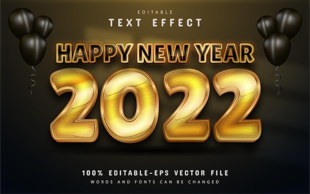 Happy new year 2022 gold modern 3d editable text effect