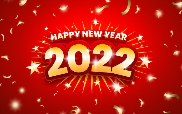 Happy New Year 2022 golden text red background